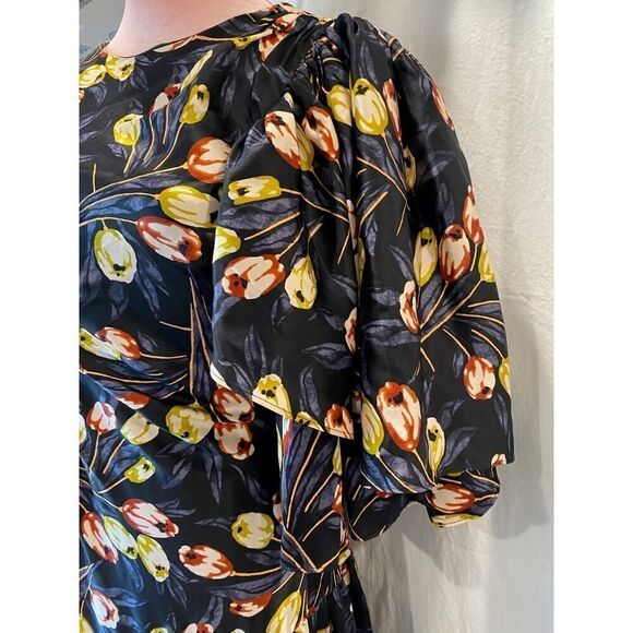 NWT 5a7 Cinq à Sept Dress 100% SILK Asymm Hemline Flutter Sleeve Tulip Floral 0 - Picture 10 of 13